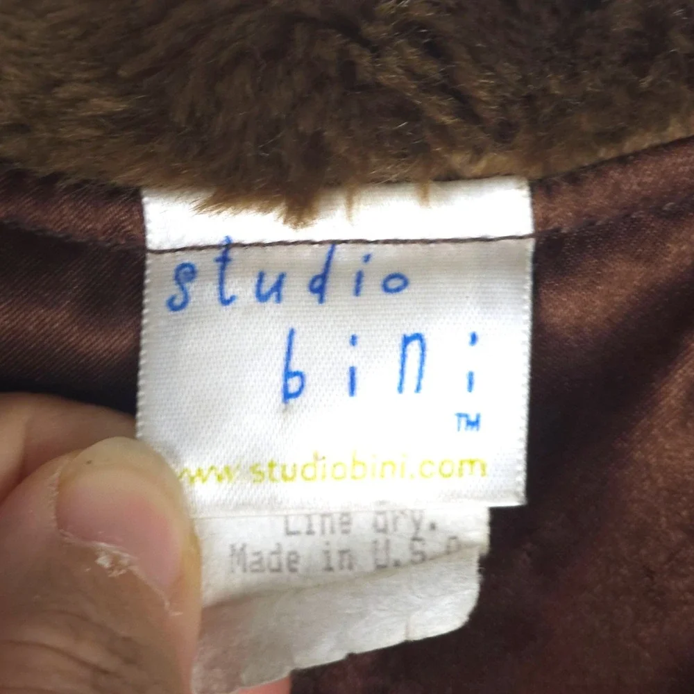 Studio Bini Vintage Girls 4T Pink Tweed Faux Fur Coat Jacket Brown USA